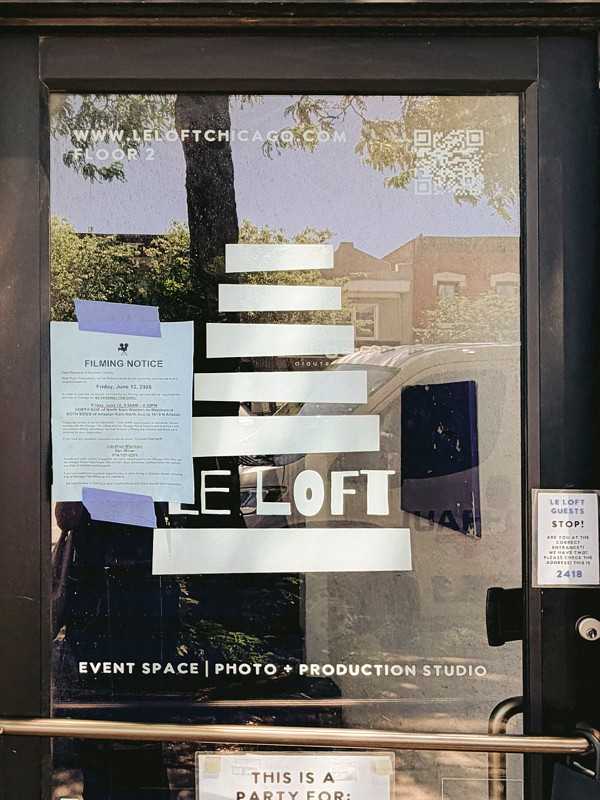 a sign on the door of le loft says video production rental permit
